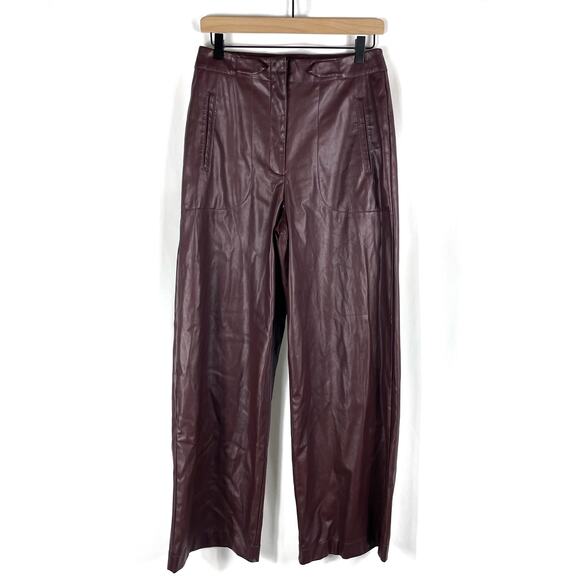 Ronny Kobo Burgundy Faux Leather Pants High Rise Wide Leg Vegan Sz 4 - Picture 4 of 12
